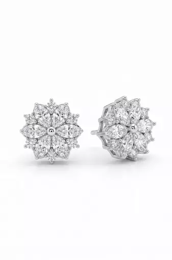 925 silver floral marquise stud earrings for women
