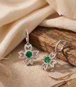 925 silver emerald flower drop earrings for women