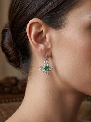 925 silver emerald flower drop earrings for women 2