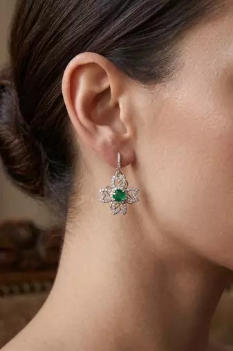 925 silver emerald flower drop earrings for women