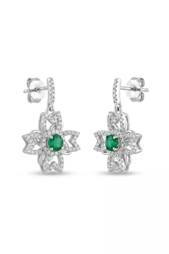 925 silver emerald flower drop earrings for women