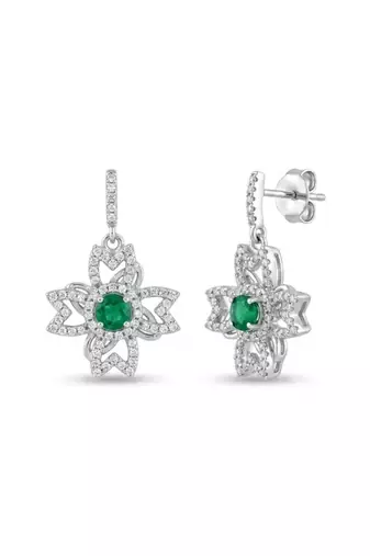 925 silver emerald flower drop earrings for women