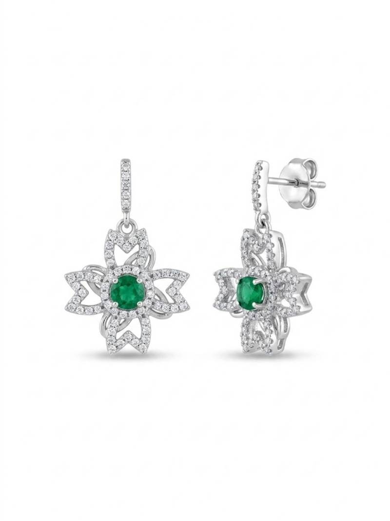 925 silver emerald flower drop earrings for women