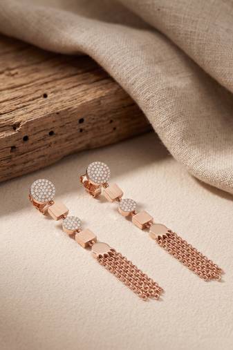 925 silver rose gold tassel drop earrings for women