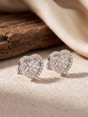 925 silver heart sparkle stud earrings for women 1