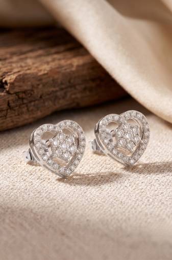 925 silver heart sparkle stud earrings for women
