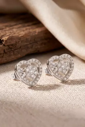 925 silver heart sparkle stud earrings for women