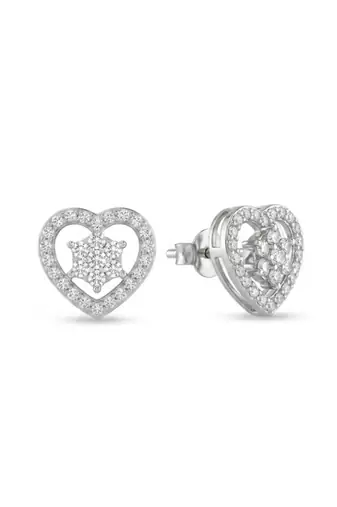 925 silver heart sparkle stud earrings for women