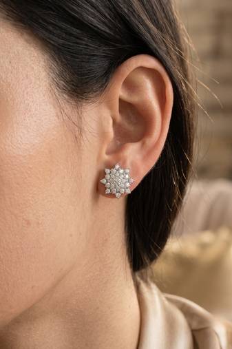 925 silver star bloom stud earrings for women