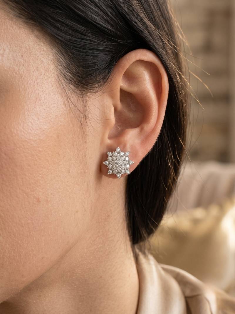 925 silver star bloom stud earrings for women