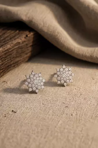 925 silver star bloom stud earrings for women