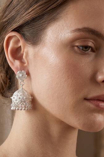 925 silver filigree dome jhumka earrings for women