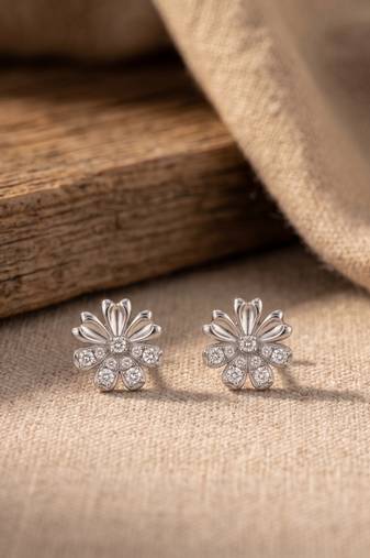 925 silver bloom flower stud earrings for women
