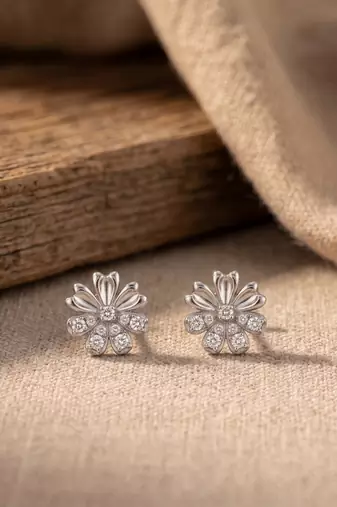 925 silver bloom flower stud earrings for women