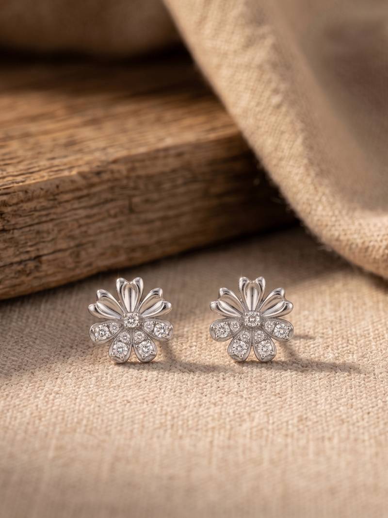 925 silver bloom flower stud earrings for women