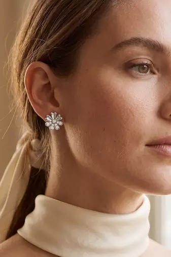 925 silver bloom flower stud earrings for women