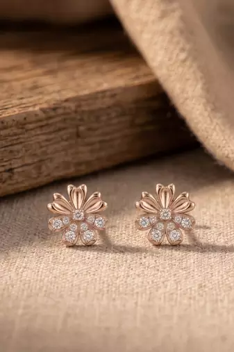 925 silver rose gold bloom flower stud earrings for women