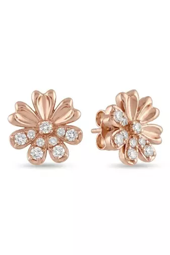 925 silver rose gold bloom flower stud earrings for women