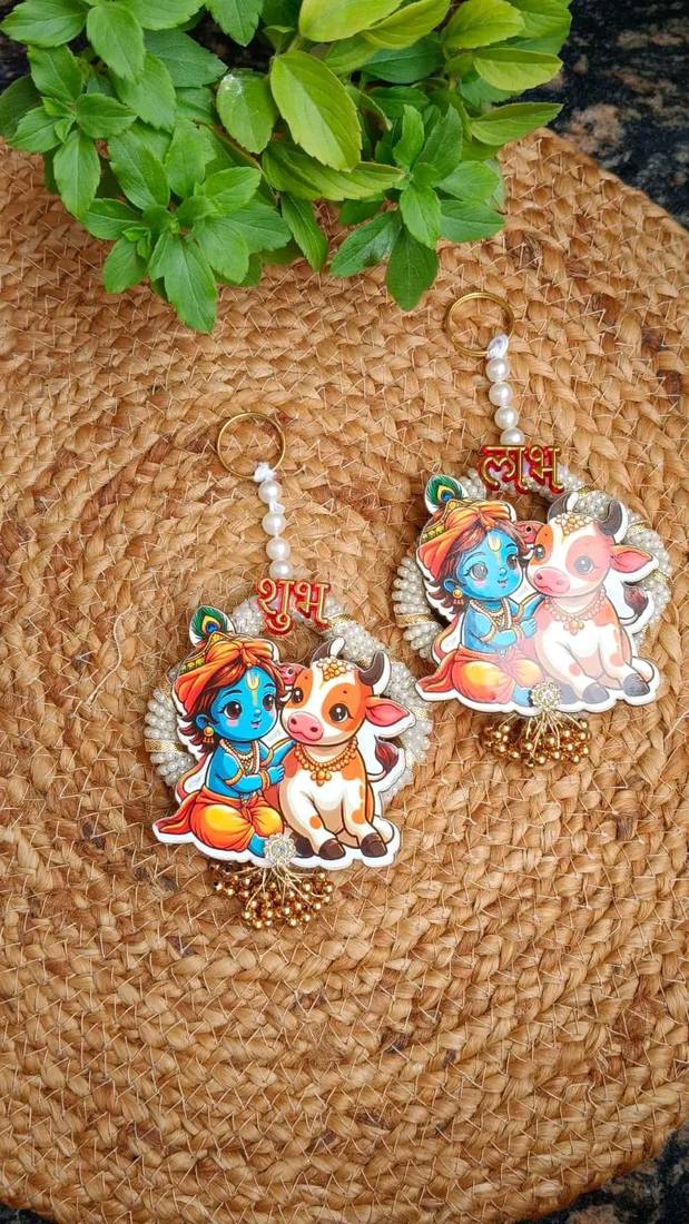 handmade shubh labh pearl beads decorative hanging with golden bead border crystal work home hanging (pack of 2)