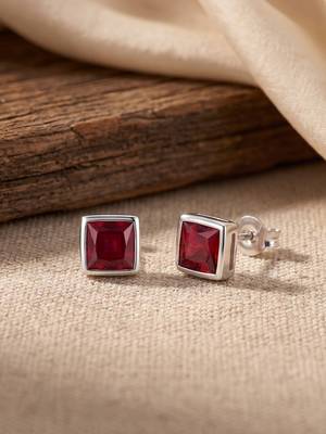 925 silver ruby square stud earrings for women 1