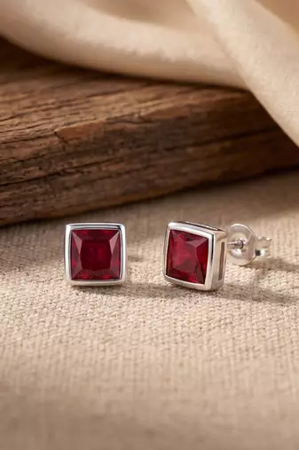 925 silver ruby square stud earrings for women