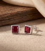 925 silver ruby square stud earrings for women