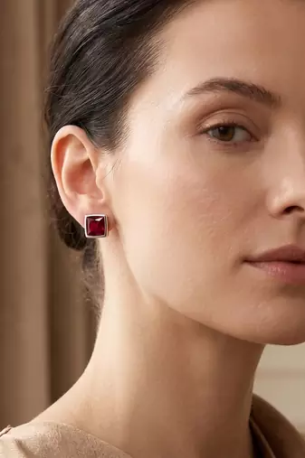925 silver ruby square stud earrings for women