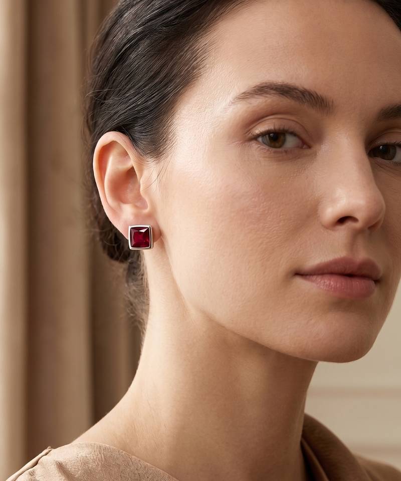 925 silver ruby square stud earrings for women