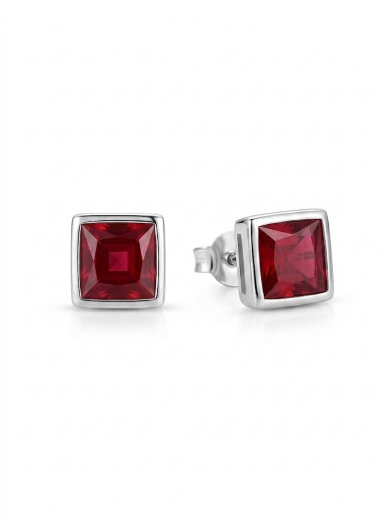 925 silver ruby square stud earrings for women