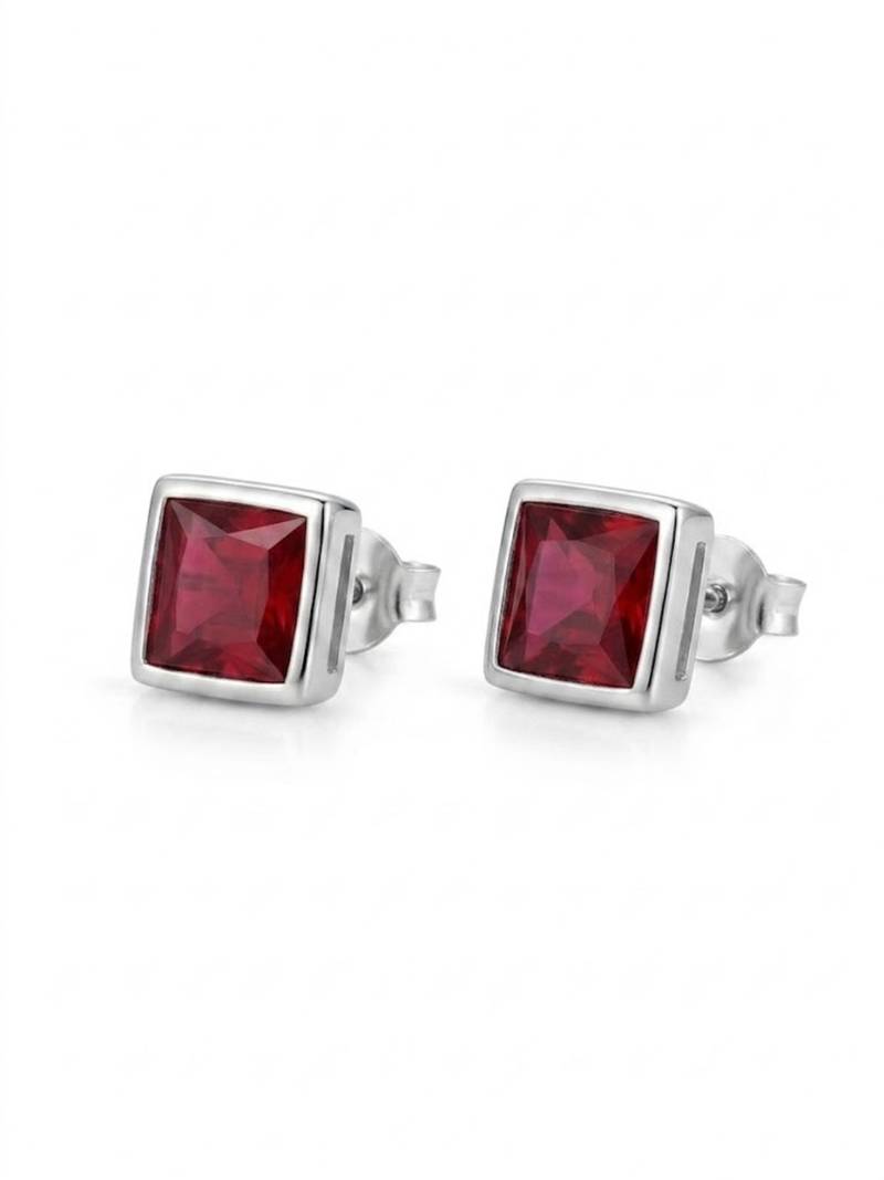 925 silver ruby square stud earrings for women