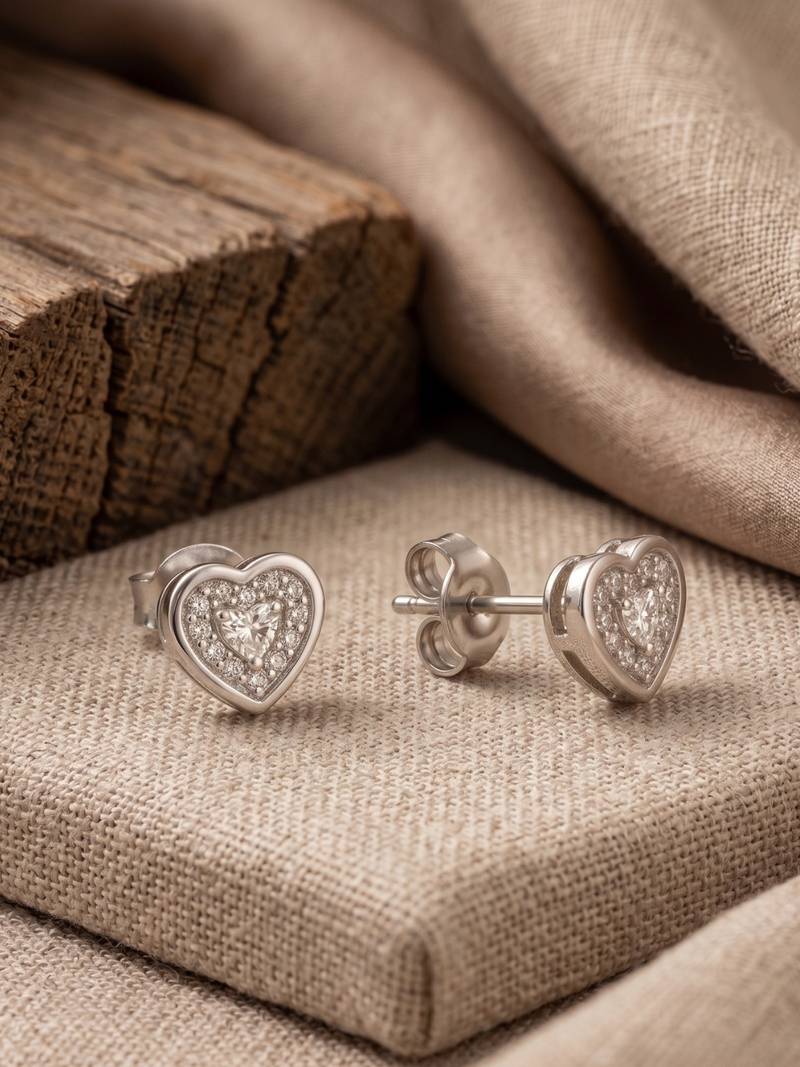925 silver heart stud earrings for women