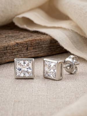 925 silver square crystal stud earrings for women 1