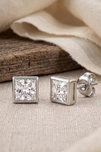925 silver square crystal stud earrings for women