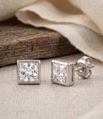 925 silver square crystal stud earrings for women