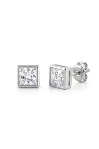 925 silver square crystal stud earrings for women