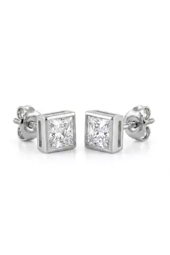 925 silver square crystal stud earrings for women