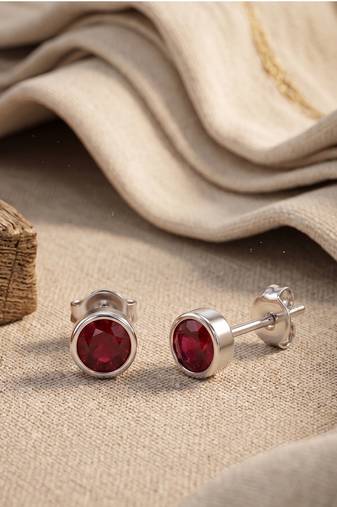 925 silver round ruby stud earrings for women