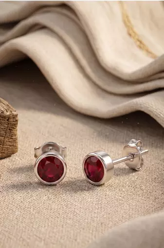 925 silver round ruby stud earrings for women