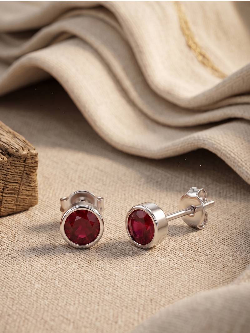 925 silver round ruby stud earrings for women