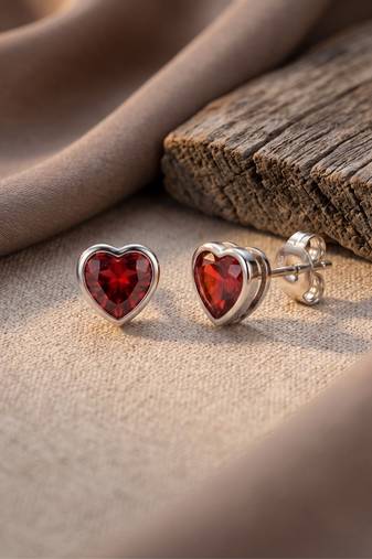 925 silver heart ruby stud earrings for women