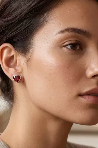 925 silver heart ruby stud earrings for women