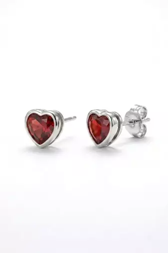 925 silver heart ruby stud earrings for women