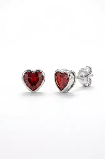 925 silver heart ruby stud earrings for women