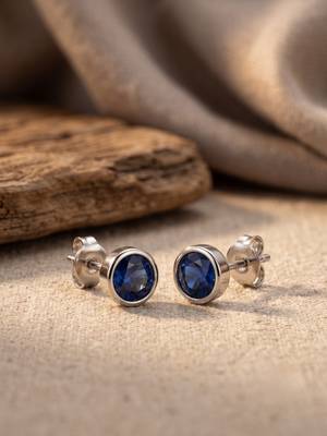 925 silver round blue stud earrings for women 1