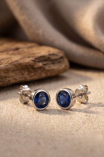 925 silver round blue stud earrings for women