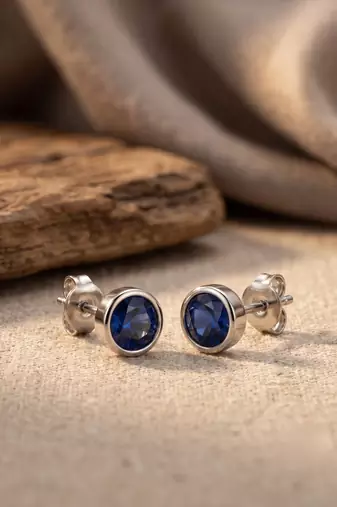 925 silver round blue stud earrings for women