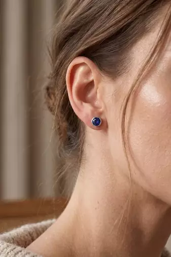 925 silver round blue stud earrings for women