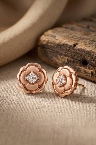 925 silver rose gold rose bloom stud earrings for women