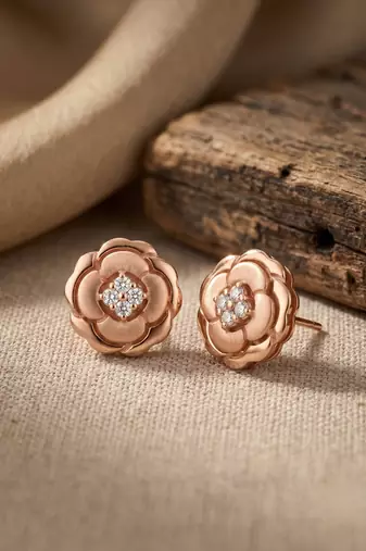925 silver rose gold rose bloom stud earrings for women