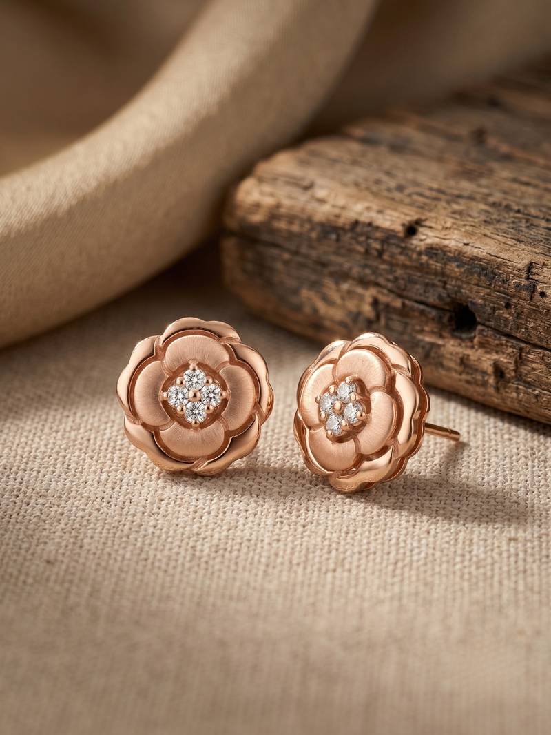 925 silver rose gold rose bloom stud earrings for women